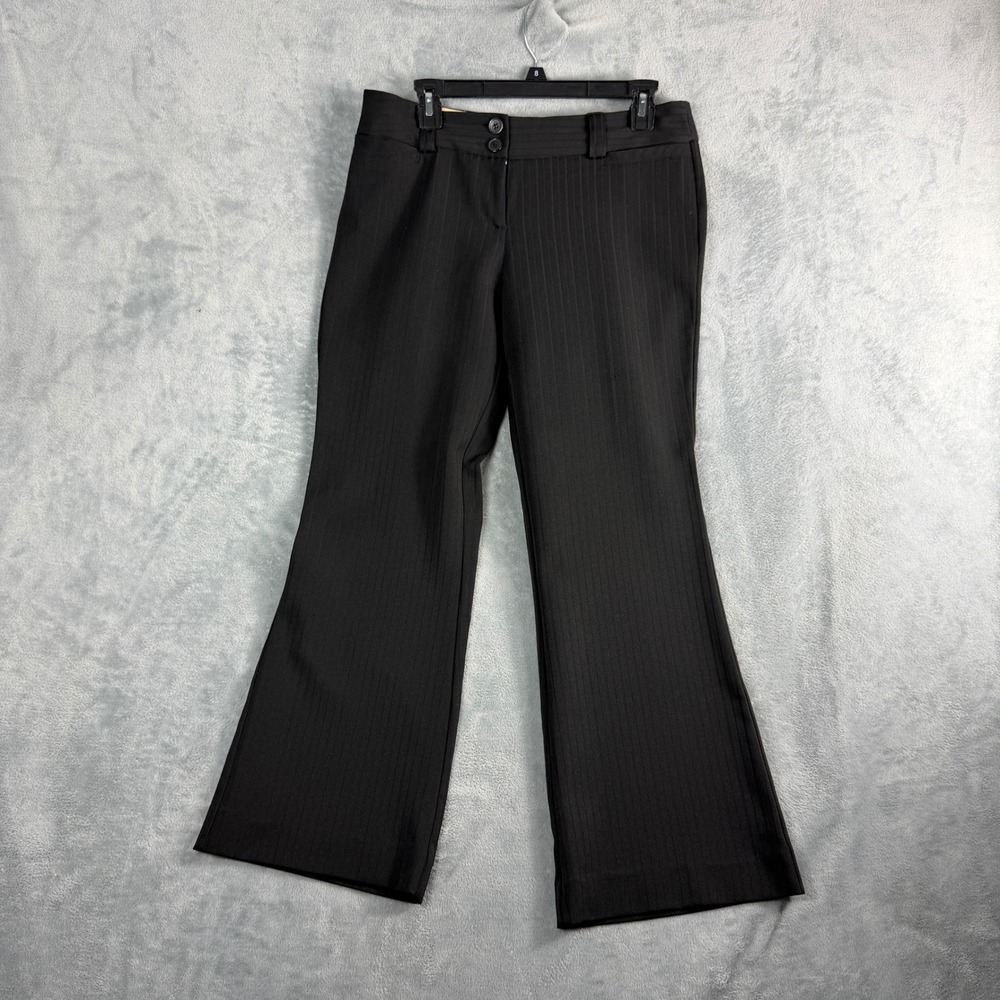 Star City Womens Black Pinstripe Dress Pants Flare Leg Office Siren Y2K Boho